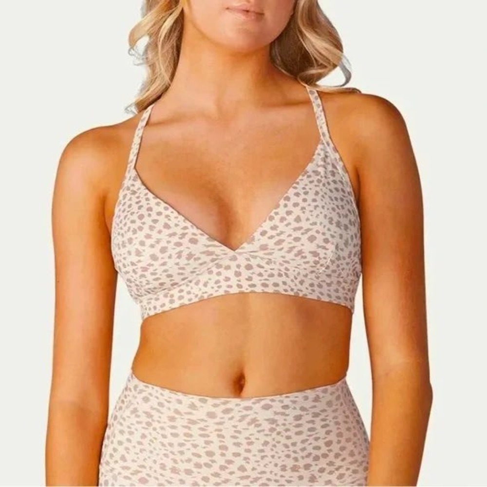 Tavi Studio Bra Small Tan Brown Dune Lusk Leopard Animal Print Yoga Pilates